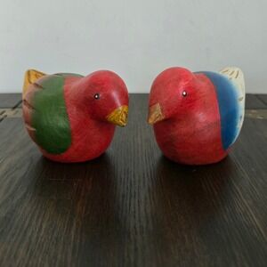 Hand Carved Wood Bird Figurines Colorful Painted Folk Art Decor‎ Made in Germany